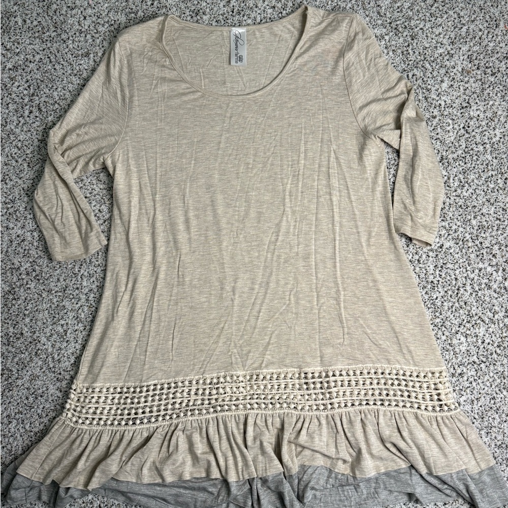 Beige Ruffle Hem Women's Slip Dress